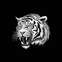 tiger huvud ansikte logotyp eller ikon i vit på svart bakgrund. internationell tiger dag. ai genererad. foto