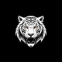 tiger huvud ansikte logotyp eller ikon i vit på svart bakgrund. internationell tiger dag. ai genererad. foto