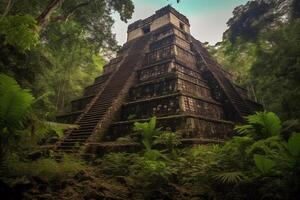 gammal aztec pyramid i de djungel. ai genererad foto