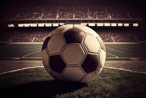 fotboll boll på gräs fält i stadion. sport och spel begrepp. generativ ai foto