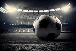fotboll boll på gräs fält i stadion. sport och spel begrepp. generativ ai foto