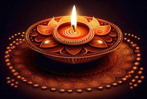 diwali de festival av lampor färgrik lyktor med levande ljus i de mörk bakgrund. Semester och kultur begrepp. generativ ai foto