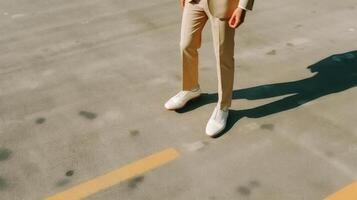 eleganta man i vit skor på stad gata illustration ai generativ foto