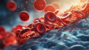 blod koagulera eller tromb blockering de röd blod celler ström inom ett artär. illustration ai generativ foto