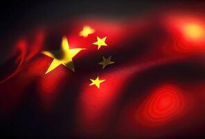 Kina flagga med skinande bokeh ljus bakgrund. Kina flagga i de mörk med belysning ljus. nationell dag begrepp. generativ ai foto
