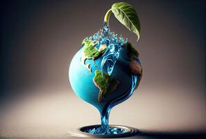 jord i vatten släppa form dropp på de jord bakgrund. miljö och värld besparingar begrepp. digital konst illustration. generativ ai foto