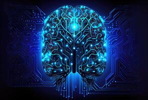 nervös systemet i de mänsklig hjärna är driven förbi artificiell intelligens. företag och medicinsk hälsa begrepp. generativ ai foto