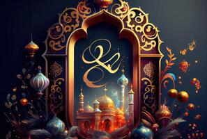 islamic dekoration mönster interiör bakgrund. konst och dekorativ begrepp. digital konst fantasi illustration. generativ ai foto