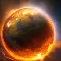 slutet av de värld, planet explosion. generativ ai foto