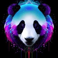 ljus neon stil konst porträtt av en panda, generativ ai foto