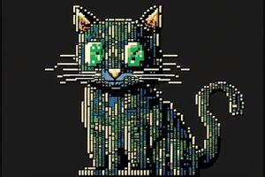 stor pixel retro cpu katt illustration generativ ai foto