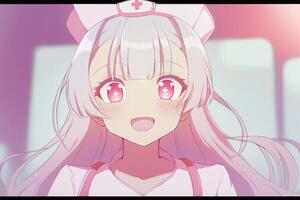 Söt anime sjuksköterska ser på du illustration generativ ai foto