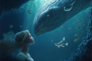 drottning av de valar under vattnet rike illustration generativ ai foto