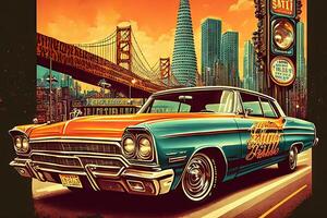 konst gammal stil san francisco retro design illustration generativ ai foto