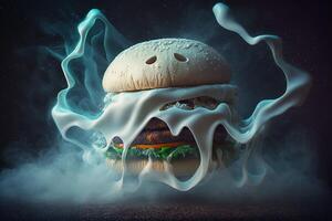 läskigt burger ost spöke illustration generativ ai foto