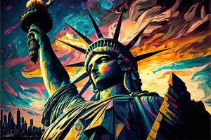 ny york stad staty av frihet målad förbi förbi andy wharol illustration generativ ai foto