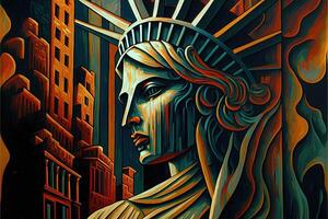 ny york stad staty av frihet målad förbi picasso illustration generativ ai foto