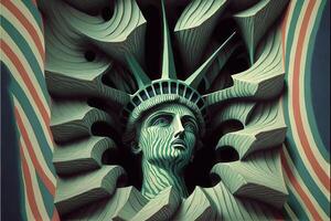 ny york stad staty av frihet målad förbi escher illustration generativ ai foto
