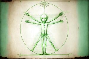 vitruvian man utomjording hybrid skiss isolerat illustration generativ ai foto