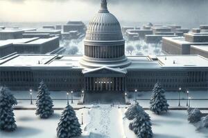 jul häftig snöstorm i Washington dc stad horisont i vinter. illustration generativ ai foto