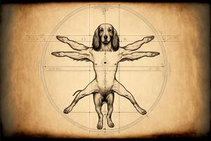 tax hund utseende tycka om de vitruvian man generativ ai foto