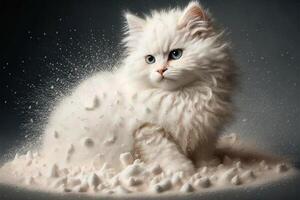 vit katt tillverkad av kastby kokos flingor illustration generativ ai foto
