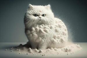 vit katt tillverkad av kastby kokos flingor illustration generativ ai foto