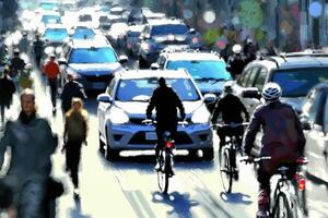 värld bil fri dag mall med människor och cykel illustration generativ ai foto