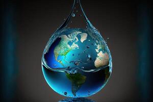 värld vatten dag. klot begrepp design för planet jord tillverkad av vatten illustration generativ ai foto