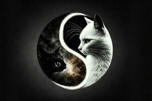 yin yang katt tillverkad söt svart och vit katter i Yin Yang form. illustration genrativ ai foto