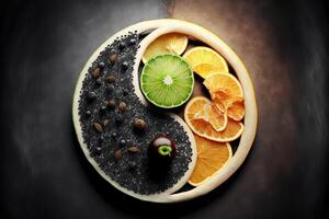 yin yang symbol tillverkad av friska mat generativ ai foto