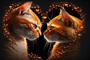 par kärlek av katter med liten hjärta för valentine dag generativ ai foto