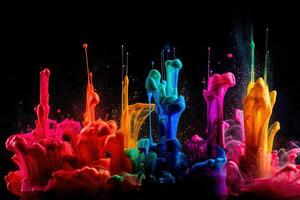 brista av färgrik målarfärger exploderande ut av deras rör illustration generativ ai foto