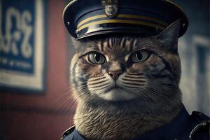 katt som polis illustration generativ ai foto