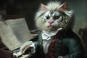 katt som beethoven känd historisk karaktär porträtt illustration generativ ai foto
