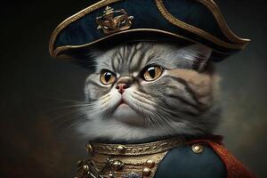 katt som napoleon bonaparte känd historisk karaktär porträtt illustration generativ ai foto