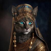 katt som cleopatra egyptisk drottning illustration generativ ai foto