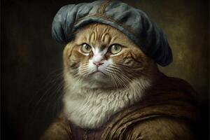 Leonardo da vinci katt som känd historisk karaktär illustration generativ ai foto