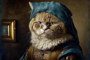 Leonardo da vinci katt som känd historisk karaktär illustration generativ ai foto