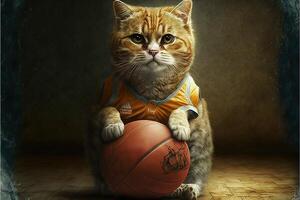 söt katt basketboll spelare illustration generativ ai foto