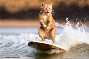 katt surfing i hawaii tycka om en proffs kirurg illustration generativ ai foto