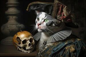 william shakespeare katt med en skalle till vara eller inte till vara illustration generativ ai foto