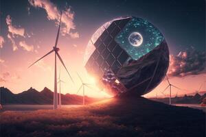 rena energi av de framtida illustration från förnybar källor Sol och vind illustration generativ ai foto