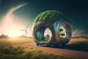 rena förnybar grön energi fabrik av de framtida illustration generativ ai foto