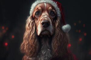 cockerspaniel spaniel hund santa claus klädd för jul illustration generativ ai foto