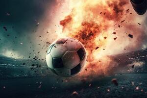 detalj av fotboll boll slagit i explosion illustration generativ ai foto