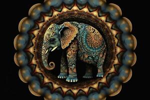 elefant djur- mandala fraktal illustration generativ ai foto