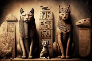 egyptisk hieroglyfer katter filmiska illustration generativ ai foto