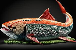 fisk tillverkad ut av rullar och sushi illustration generativ ai foto