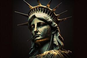frihet staty ny york stad tillverkad av tillverkad av guld illustration generativ ai foto